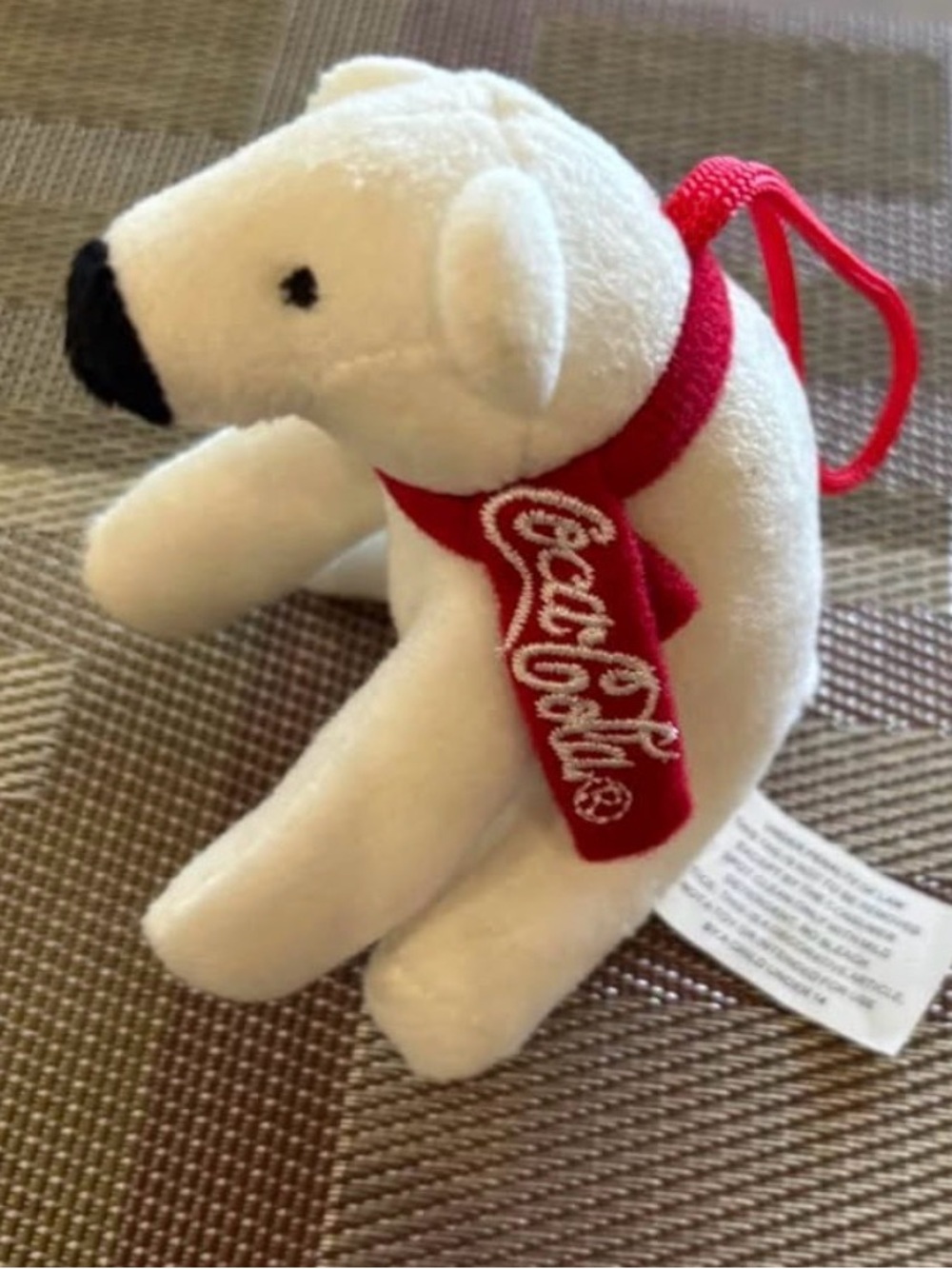 Coca Cola White Polar Bear Plush Dog Toy with Red Scarf
